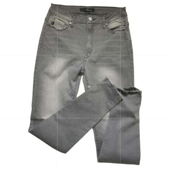 Kancan Jeans Womens 9 Distressed Mid Rise Skinny Charcoal Wash Streetwear Denim - Picture 1 of 12